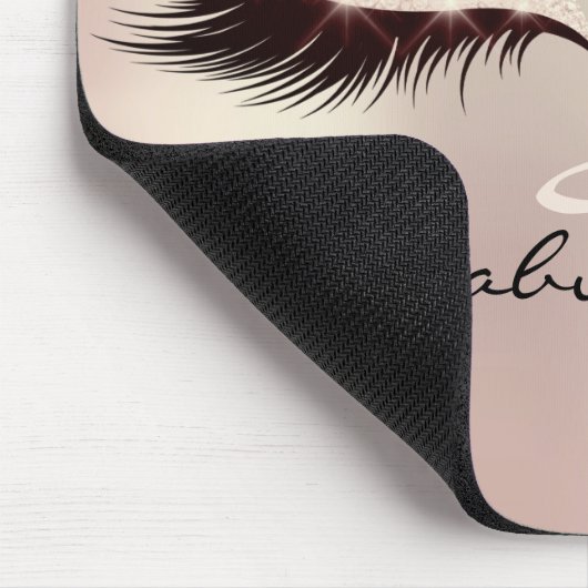 Roze Blush Glitter Monogram Beauty Lashes Makeup Muismat (Hoek)