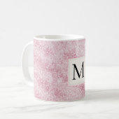Roze Blush Glitter Monogram Koffiemok (Voorkant links)