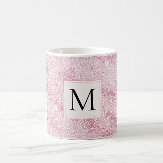 Roze Blush Glitter Monogram Koffiemok (Center)