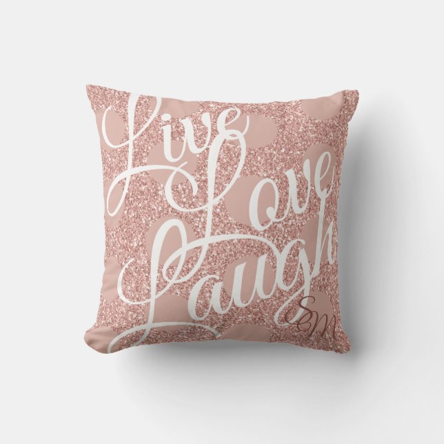 Roze Blush Glitter Monogram Meisje Live Liefde Lac Kussen (Voorkant)