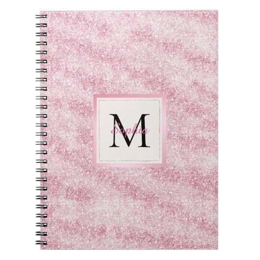 Roze Blush Glitter Monogram Notitieboek (Voorkant)