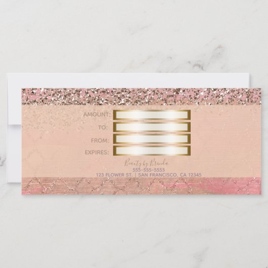 Roze Blush Glitter Moroccan Glam Gift Certificate (Achterkant)