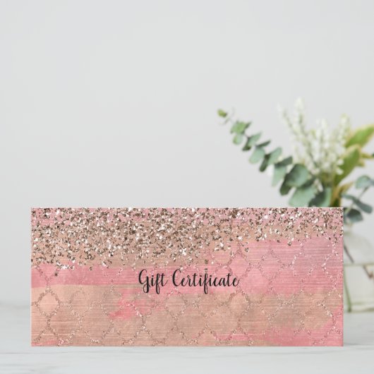 Roze Blush Glitter Moroccan Glam Gift Certificate (Staand voorkant)