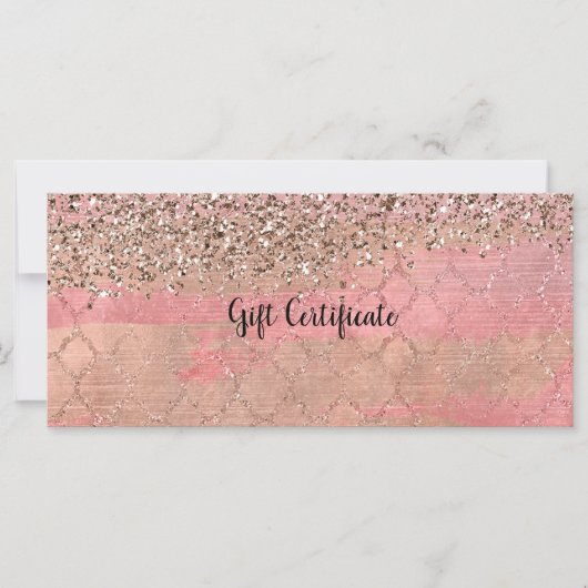 Roze Blush Glitter Moroccan Glam Gift Certificate (Voorkant)