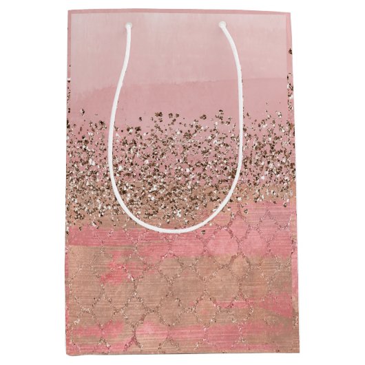 Roze Blush Glitter Moroccan Indian Princess Party Medium Cadeauzakje (Voorkant)