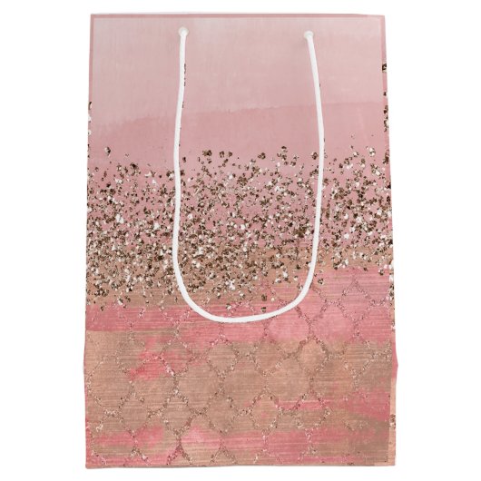 Roze Blush Glitter Moroccan Indian Princess Party Medium Cadeauzakje (Achterkant)