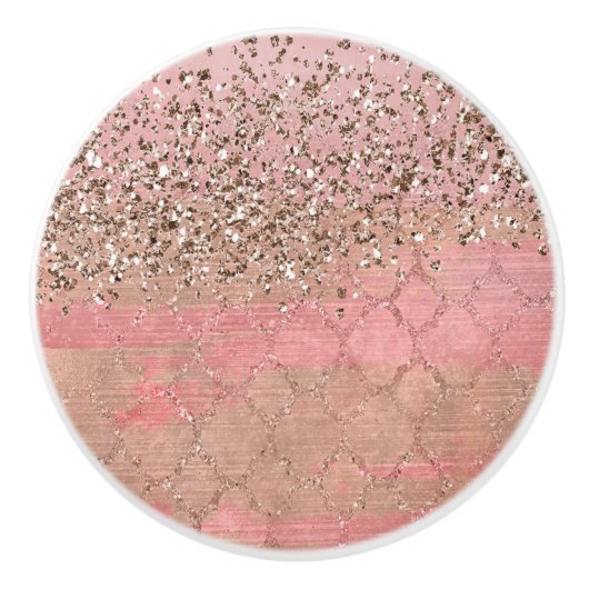 Roze Blush Glitter Moroccan prinses Glam Keramische Knop (Voorkant)