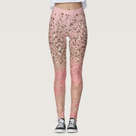 Roze Blush Glitter Moroccan prinses Glam Leggings (Voorkant)