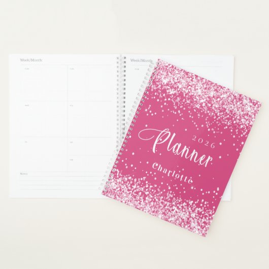 Roze blush glitter naam afspraak 2026 planner (Display)