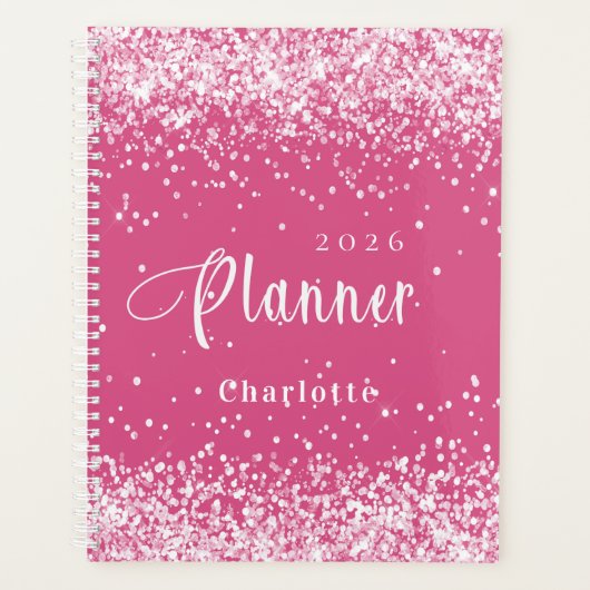 Roze blush glitter naam afspraak 2026 planner (Voorkant)