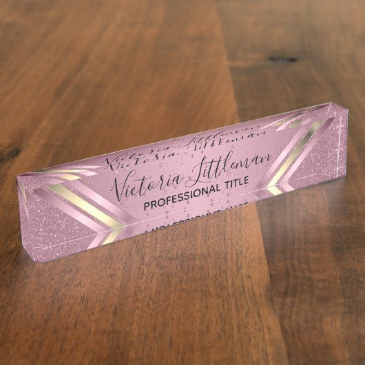 Roze Blush Glitter Naambordje (Zijkant)