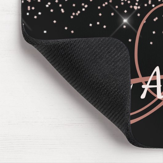 Roze Blush Glitter Name en Monogram Muismat (Hoek)