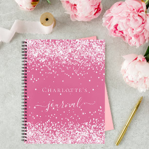 Roze blush glitter name script journal girl notitieboek