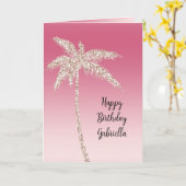 Roze Blush Glitter Palmbomen Ombre    Kaart (Gele Bloem)