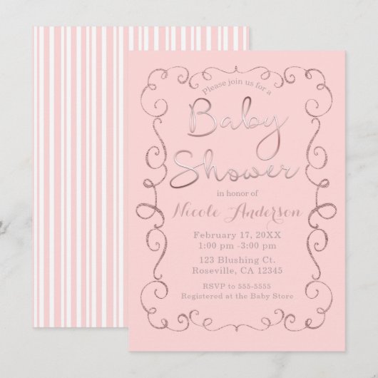  Roze Blush Glitter Roos Gold Baby shower Kaart (Voorkant / Achterkant)