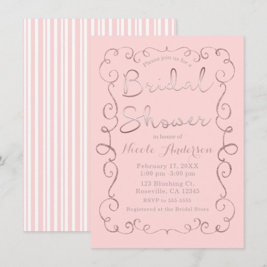  Roze Blush Glitter Roos Gold Vrijgezellenfeest Kaart (Voorkant / Achterkant)