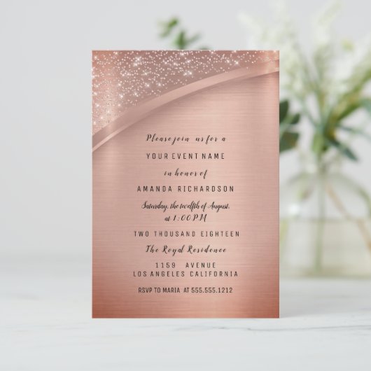 Roze Blush Glitter Spark Verjaardagsfeestje Kaart (Staand voorkant)