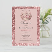 Roze Blush Glitter Tiara Kroon Elegant Sweet 16 Kaart (Staand voorkant)