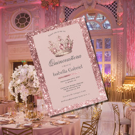 Roze Blush Glitter Tiara Kroon Elegante Quinceañer Kaart