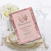 Roze Blush Glitter Tiara Kroon Elegante Quinceañer Kaart
