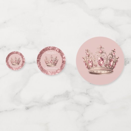 Roze Blush Glitter Tiara Kroon Quinceañera Confetti (Voorkanten)