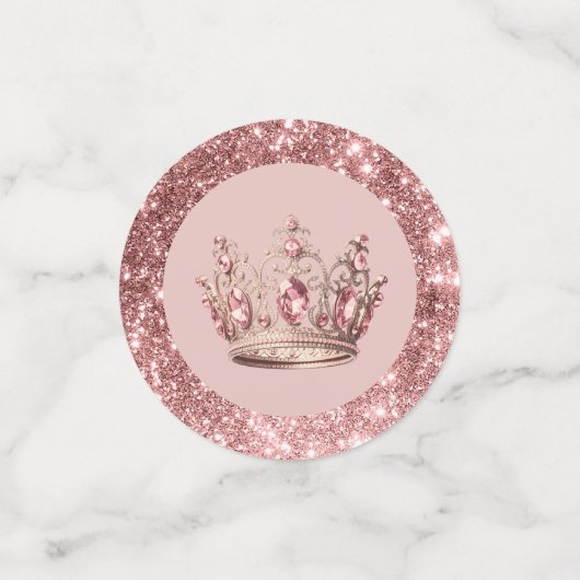 Roze Blush Glitter Tiara Kroon Quinceañera Confetti (Kleine voorkant)