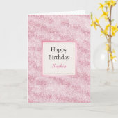 Roze Blush Glitter Verjaardag Kaart (Gele Bloem)