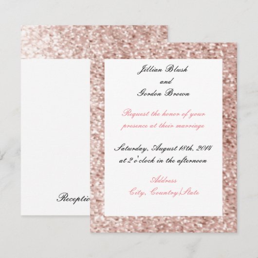Roze Blush Glitter Weddenschap Kaart (Voorkant / Achterkant)