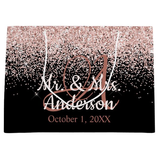 Roze Blush Glitter Weddenschap Monogram Groot Cadeauzakje (Voorkant)