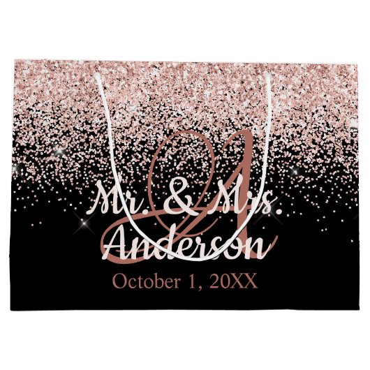 Roze Blush Glitter Weddenschap Monogram Groot Cadeauzakje (Achterkant)