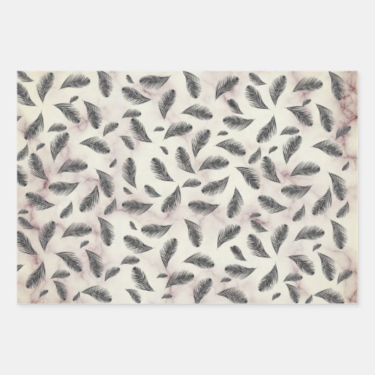 Roze blush Glittery Marble Feathers Inpakpapier Vel (Voorkant 3)