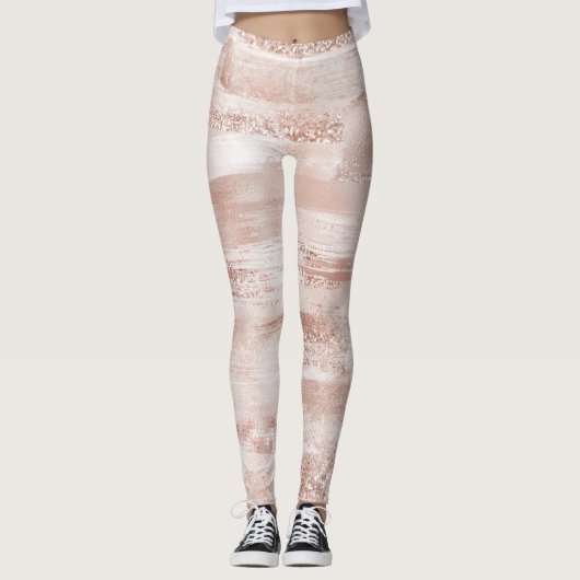 Roze Blush Glitzy Glitter Leggings (Voorkant)