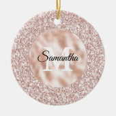 Roze Blush Glitzy Glitter Monogram Keramisch Ornament (Voorkant)
