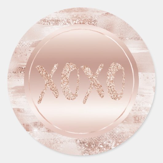Roze blush Glitzy Glitter Sparkle XOXO Ronde Sticker (Voorkant)