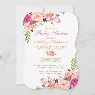 Roze Blush Gold Floral Baby shower Invitation BP Kaart