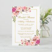 Roze Blush Gold Floral Bridal Shower Kaart (Staand voorkant)