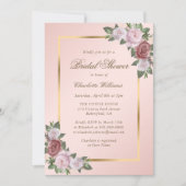 Roze Blush Gold Floral Bridal Shower Kaart (Voorkant)