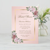 Roze Blush Gold Floral Bridal Shower Kaart (Staand voorkant)