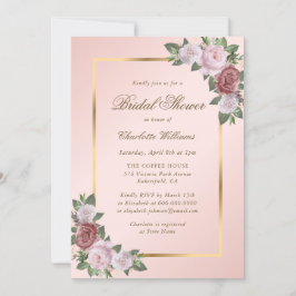 Roze Blush Gold Floral Bridal Shower Kaart