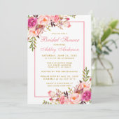 Roze Blush Gold Floral Bridal Shower Uitnodiging P (Staand voorkant)