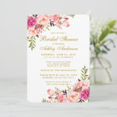 Roze Blush Gold Floral Bridal Shower Uitnodiging R (Staand voorkant)