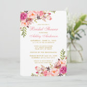Roze Blush Gold Floral Bridal Shower Uitnodiging R (Staand voorkant)