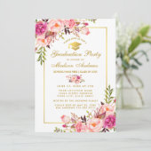 Roze Blush Gold Floral Gradual Party Invitation Kaart (Staand voorkant)