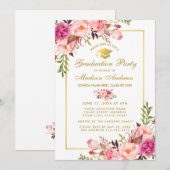 Roze Blush Gold Floral Gradual Party Invitation Kaart (Voorkant / Achterkant)