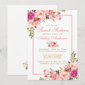 Roze Blush Gold Floral Sweet 16 Birthday Invite Kaart (Voorkant / Achterkant)