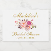 Roze Blush Gold Floral Vrijgezellenfeest Mini Sparkling Wijnetiket (Enkel label)