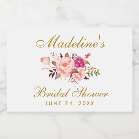 Roze Blush Gold Floral Vrijgezellenfeest Mini Sparkling Wijnetiket (Enkel label)