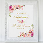 Roze Blush Gold Floral Vrijgezellenfeest Welkom Poster<br><div class="desc">Waterverf Roze Blush Gold Floral Vrijgezellenfeest Welkom Poster</div>