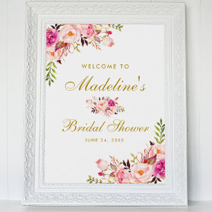 Roze Blush Gold Floral Vrijgezellenfeest Welkom Poster