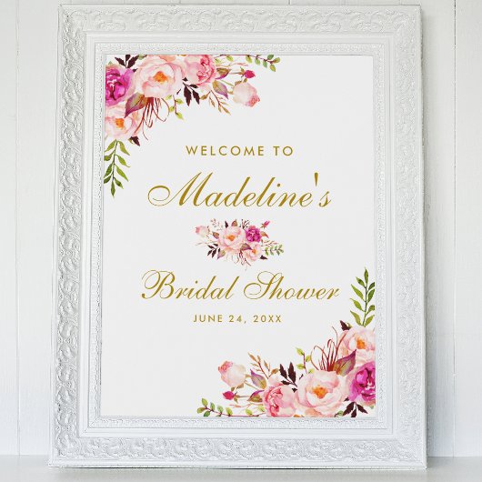 Roze Blush Gold Floral Vrijgezellenfeest Welkom Poster